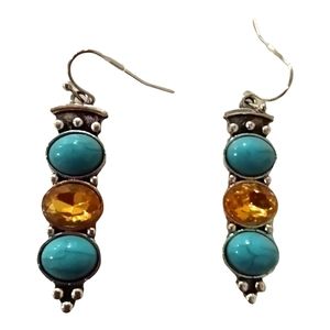 Earrings Jewelry Silver Blue Yellow Faux Stone.